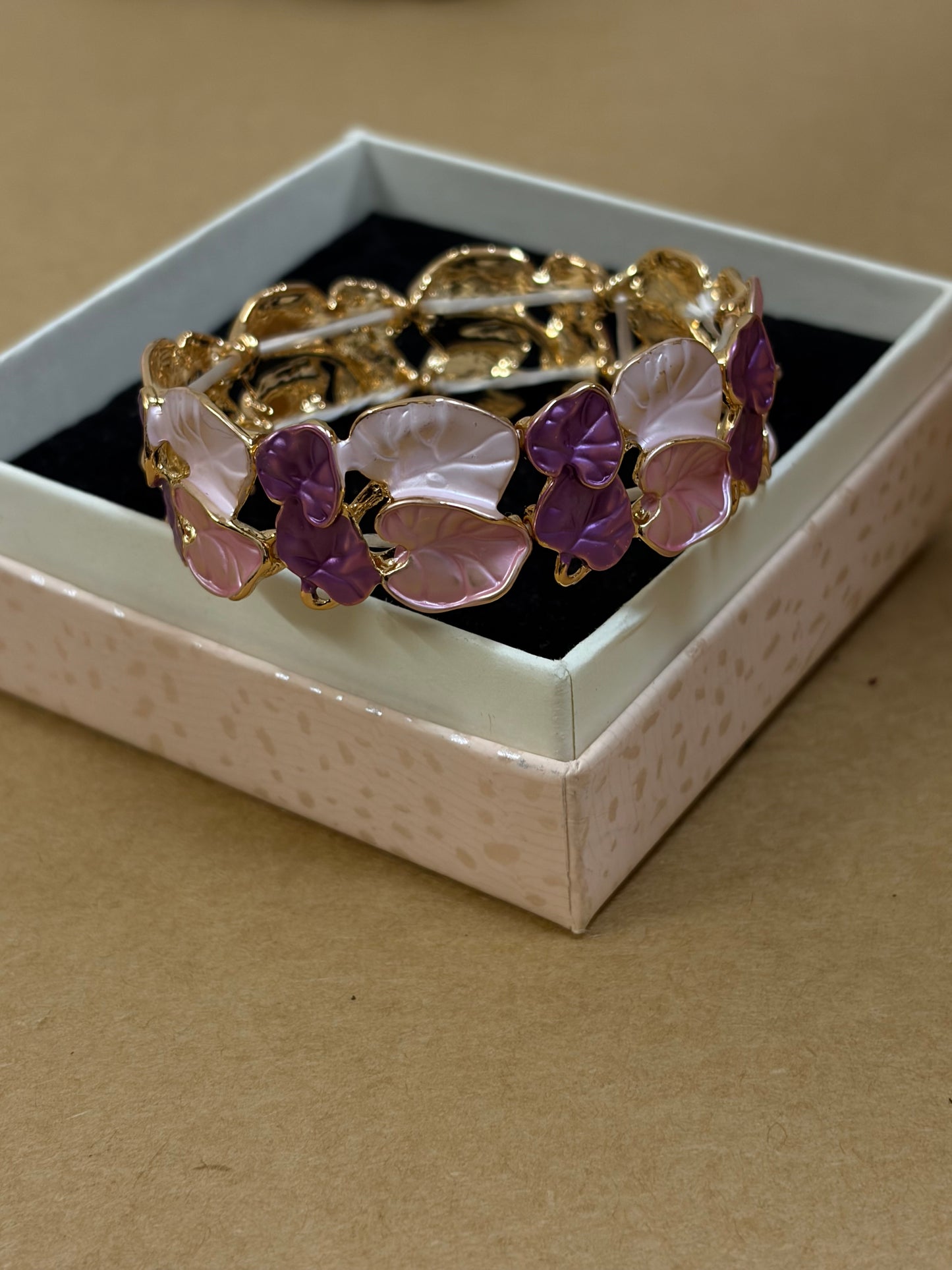 Purple white enamel bangle (leaf design )