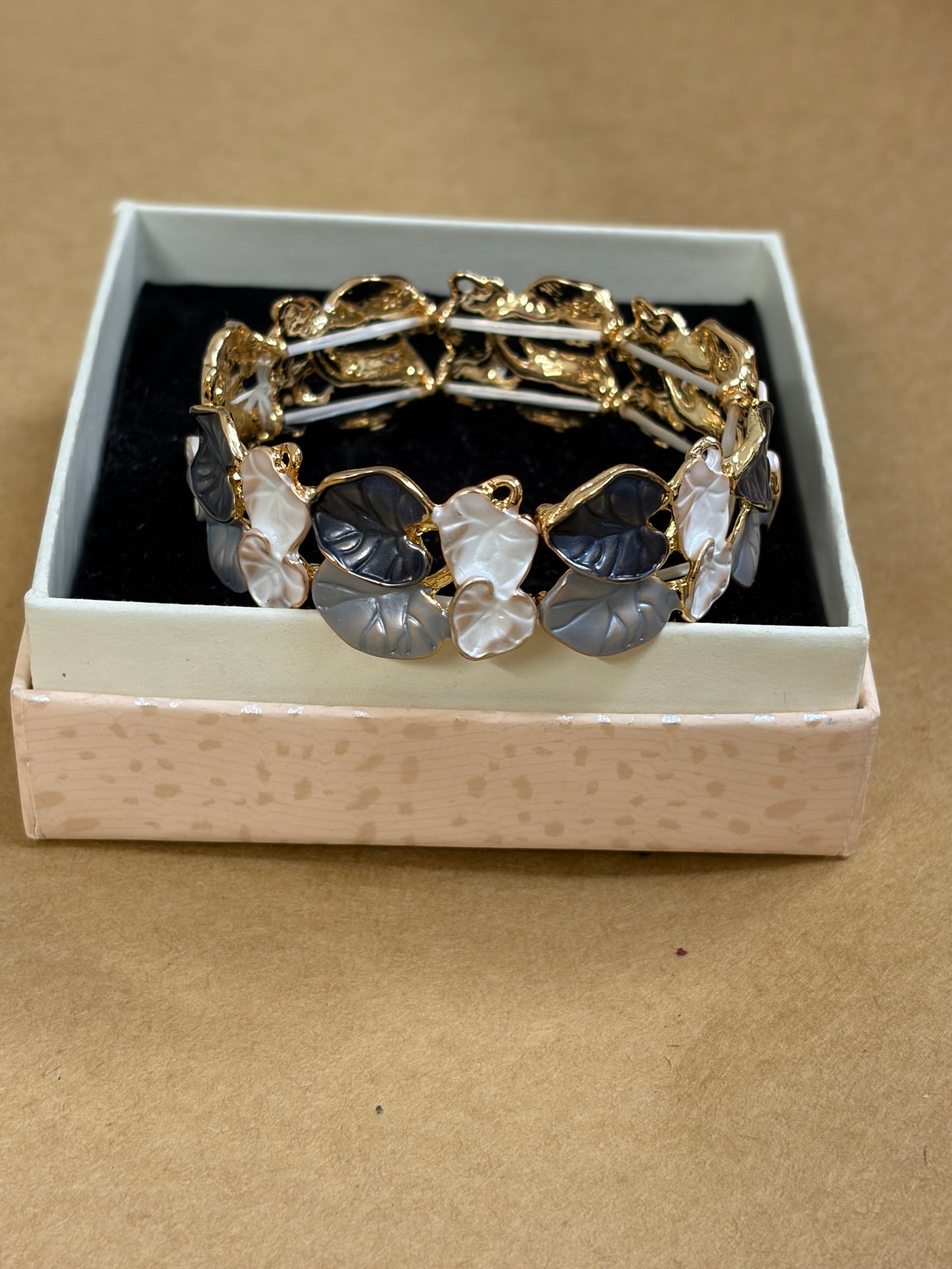 Dark blue enamel bracelet (leaf design )