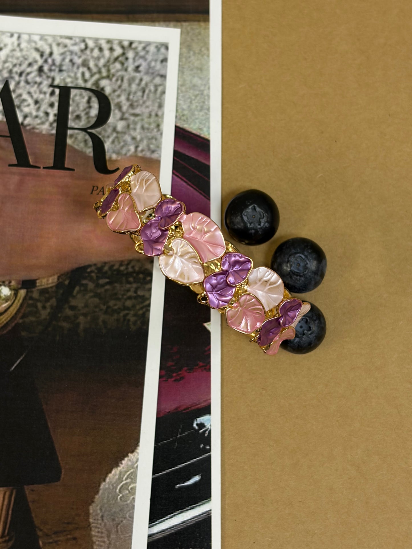Purple white enamel bangle (leaf design )